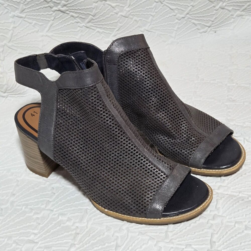 Tamaris Boots Womens 41 Open Toe Ankle Booties Block Heels Black Leather Zipper